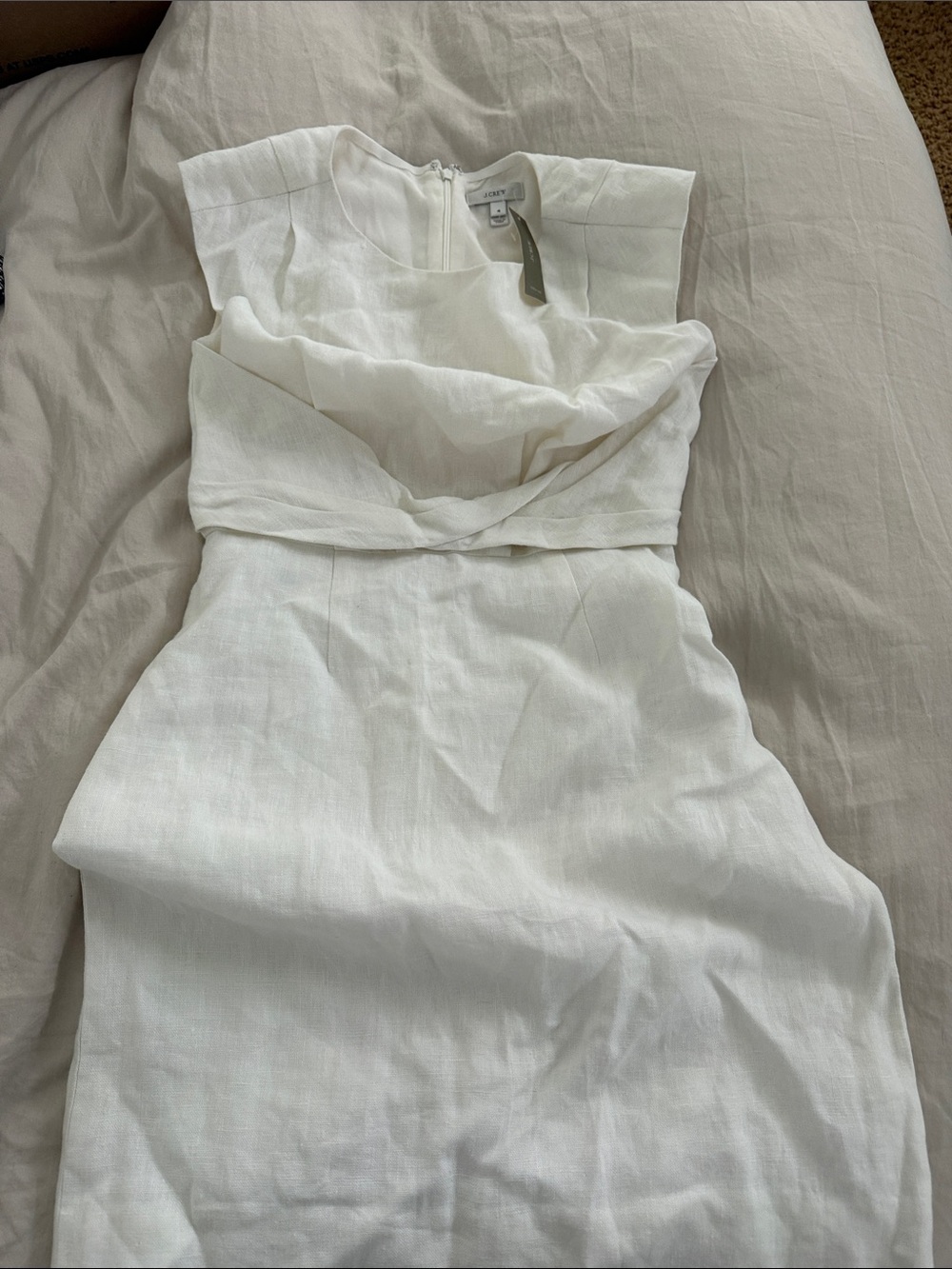 J. Crew White Sleeveless Midi Linen Dress